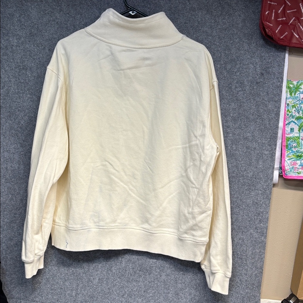 Varley Wood Sweat cream  Ribbed long sleeve cotton blend high neck cinch shirt - Picture 5 of 12